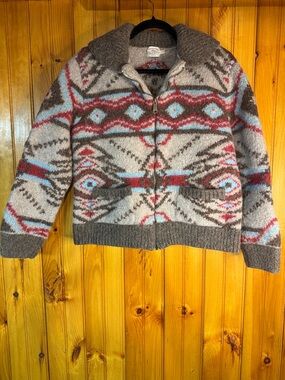 Faherty Huron Cowichan Aztec Zip Cardigan 50% Wool 50% Alpaca